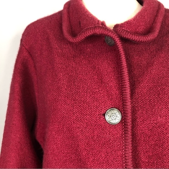 L.L. Bean boiled wool sweater jacket cranberry red buttons patch pockets Small - Picture 2 of 9